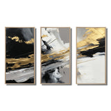 Golden River Wildness Abstract Gold And Black - 3-Piece Canvas Wall Art
