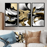 Wild Wave Bliss Abstract Gold White Black V - Multi-Panels