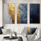 A Touch Of Gold And Kings Blue III - 3-Piece Canvas Wall Art