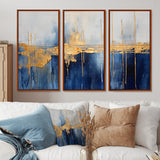 Fabric Of Time Abstract Blue And Gold IV - Canvas Multipanels Set of 3