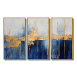 Fabric Of Time Abstract Blue And Gold IV - Canvas Multipanels Set of 3