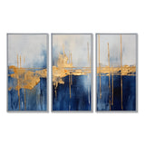 Fabric Of Time Abstract Blue And Gold IV - Canvas Multipanels Set of 3