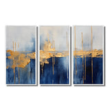 Fabric Of Time Abstract Blue And Gold IV - Canvas Multipanels Set of 3