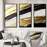 Waves Of Midnight Passion Abstract Black Gold - Split Panel Canvas Art
