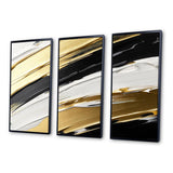 Waves Of Midnight Passion Abstract Black Gold - Split Panel Canvas Art