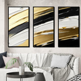 Waves Of Midnight Passion Abstract Black Gold - Split Panel Canvas Art