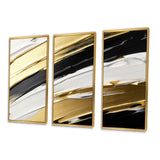 Waves Of Midnight Passion Abstract Black Gold - Split Panel Canvas Art