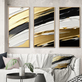 Waves Of Midnight Passion Abstract Black Gold - Split Panel Canvas Art