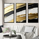 Waves Of Midnight Passion Abstract Black Gold - Split Panel Canvas Art