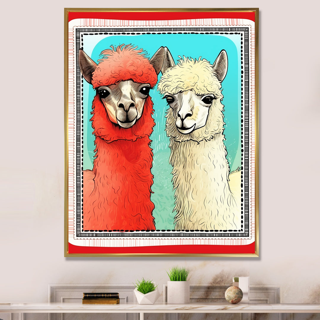 Stamp Retro Illustration Of Alpaca Portrait - Alpaca Home Decor Art