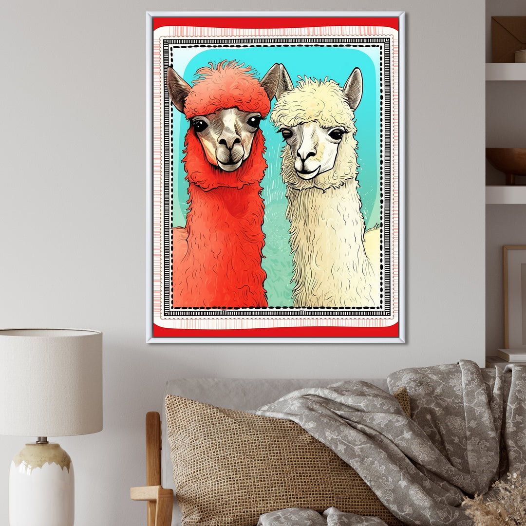 Stamp Retro Illustration Of Alpaca Portrait - Alpaca Home Decor Art