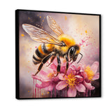 Bumble Bee On Pink Flower Painting - Bee Canvas Wall Art