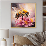 Bumble Bee On Pink Flower Painting - Bee Canvas Wall Art