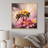 Bumble Bee On Pink Flower Painting - Bee Canvas Wall Art