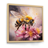 Bumble Bee On Pink Flower Painting - Bee Canvas Wall Art