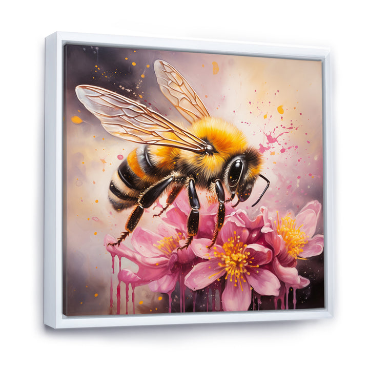 Bumble Bee On Pink Flower Painting - Bee Canvas Wall Art