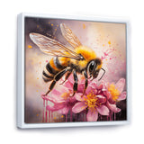 Bumble Bee On Pink Flower Painting - Bee Canvas Wall Art