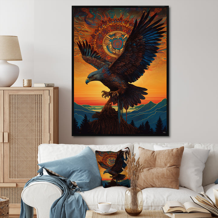 Majestic Mystical Eagle In Sunset Sky - Eagle Home Decor Art