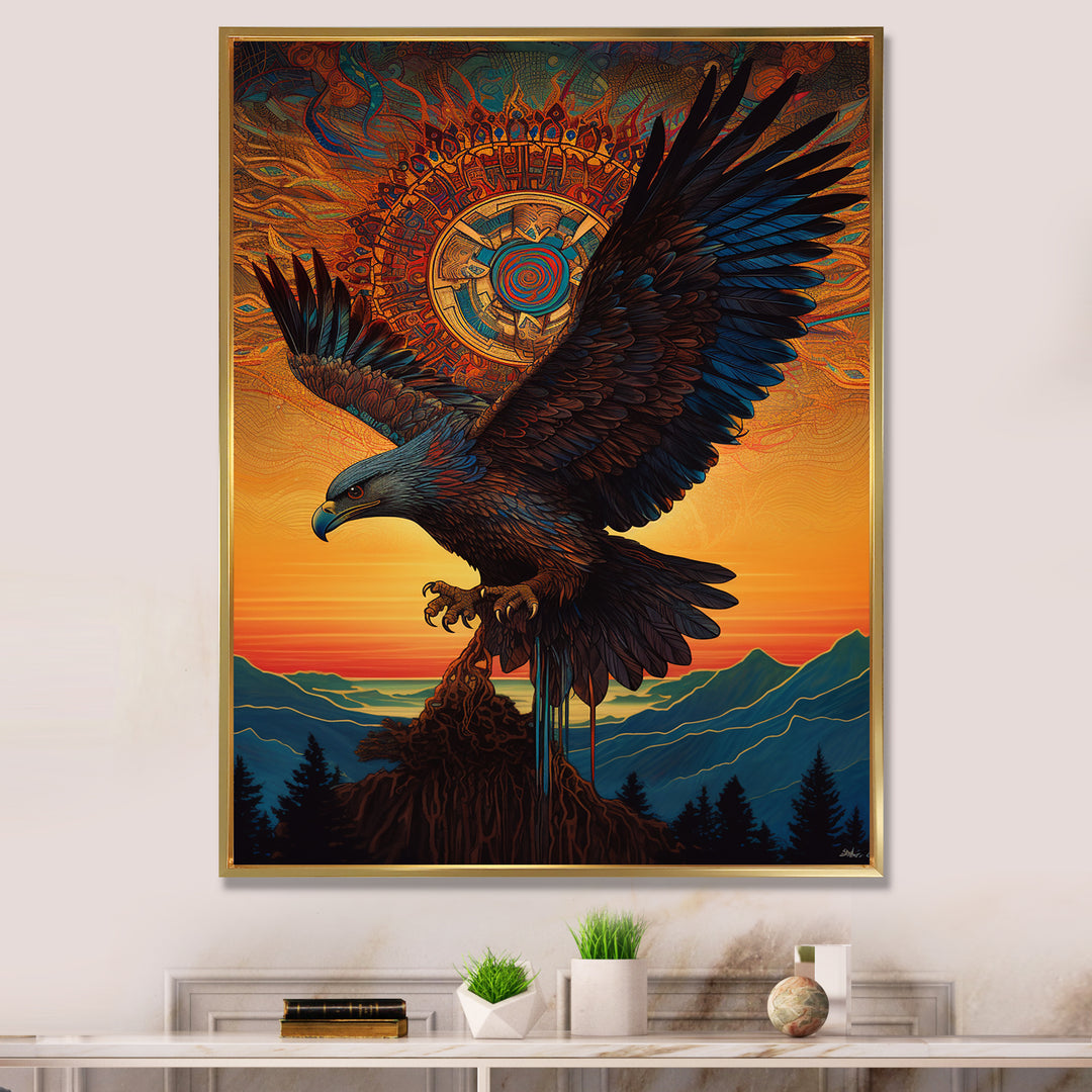 Majestic Mystical Eagle In Sunset Sky - Eagle Home Decor Art