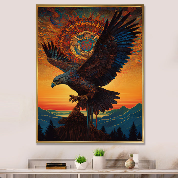 Majestic Mystical Eagle In Sunset Sky - Eagle Home Decor Art