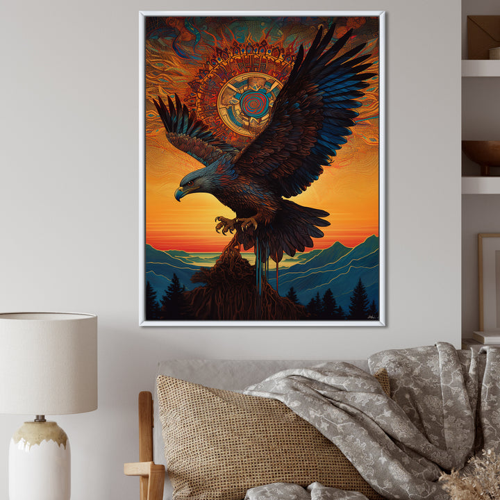 Majestic Mystical Eagle In Sunset Sky - Eagle Home Decor Art