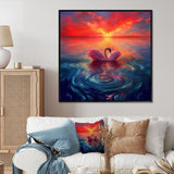 Pink Swan Reflection At Majestic Sunset - Yellow Swans Wall Art