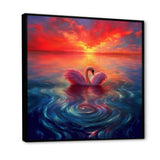 Pink Swan Reflection At Majestic Sunset - Yellow Swans Wall Art