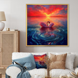 Pink Swan Reflection At Majestic Sunset - Yellow Swans Wall Art