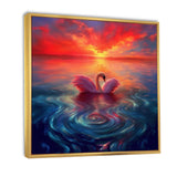 Pink Swan Reflection At Majestic Sunset - Yellow Swans Wall Art