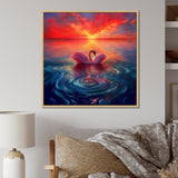 Pink Swan Reflection At Majestic Sunset - Yellow Swans Wall Art