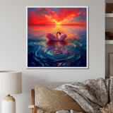 Pink Swan Reflection At Majestic Sunset - Yellow Swans Wall Art