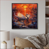 White Swan At Majestic Sunset - Swans Framed Canvas Art