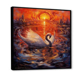 White Swan At Majestic Sunset - Swans Framed Canvas Art