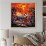 White Swan At Majestic Sunset - Swans Framed Canvas Art