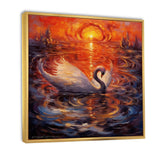 White Swan At Majestic Sunset - Swans Framed Canvas Art
