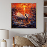 White Swan At Majestic Sunset - Swans Framed Canvas Art