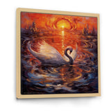 White Swan At Majestic Sunset - Swans Framed Canvas Art