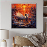 White Swan At Majestic Sunset - Swans Framed Canvas Art