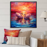 Swans In Love Reflection At Majestic Sunset - Swans Large Canvas Wall Art