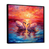 Swans In Love Reflection At Majestic Sunset - Swans Large Canvas Wall Art