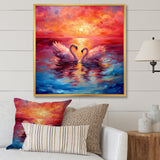Swans In Love Reflection At Majestic Sunset - Swans Large Canvas Wall Art