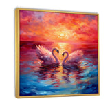 Swans In Love Reflection At Majestic Sunset - Swans Large Canvas Wall Art