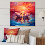 Swans In Love Reflection At Majestic Sunset - Swans Large Canvas Wall Art