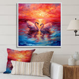 Swans In Love Reflection At Majestic Sunset - Swans Large Canvas Wall Art