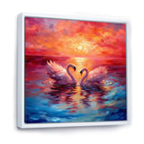 Swans In Love Reflection At Majestic Sunset - Swans Large Canvas Wall Art