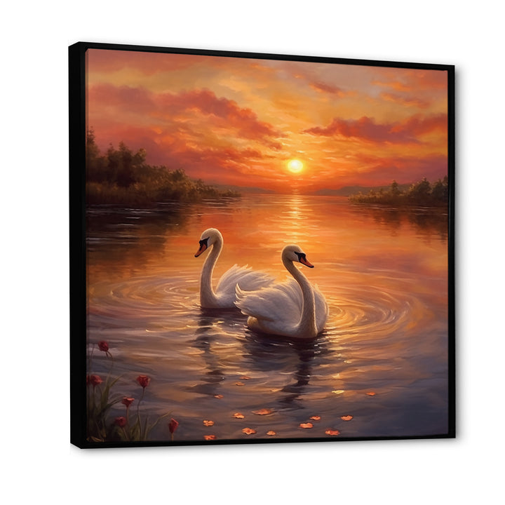 Two White Swans Romantic Sunset - Swans Home Decor Art