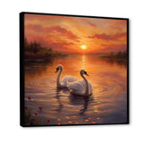 Two White Swans Romantic Sunset - Swans Home Decor Art