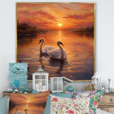 Two White Swans Romantic Sunset - Swans Home Decor Art