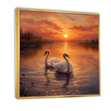 Two White Swans Romantic Sunset - Swans Home Decor Art