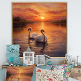 Two White Swans Romantic Sunset - Swans Home Decor Art